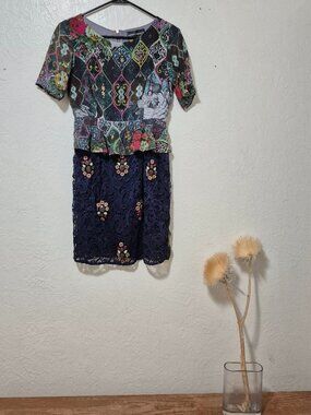 Hemant & Nandita Silk Peplum Dress With Lace Beaded Skirt 4P Cocktail Wea